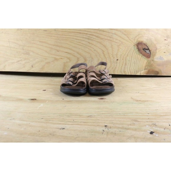 Clark Womens Shoes 8M Springers Brown Leather Sandals Slip on 3 Buckle Slingback - Picture 3 of 6